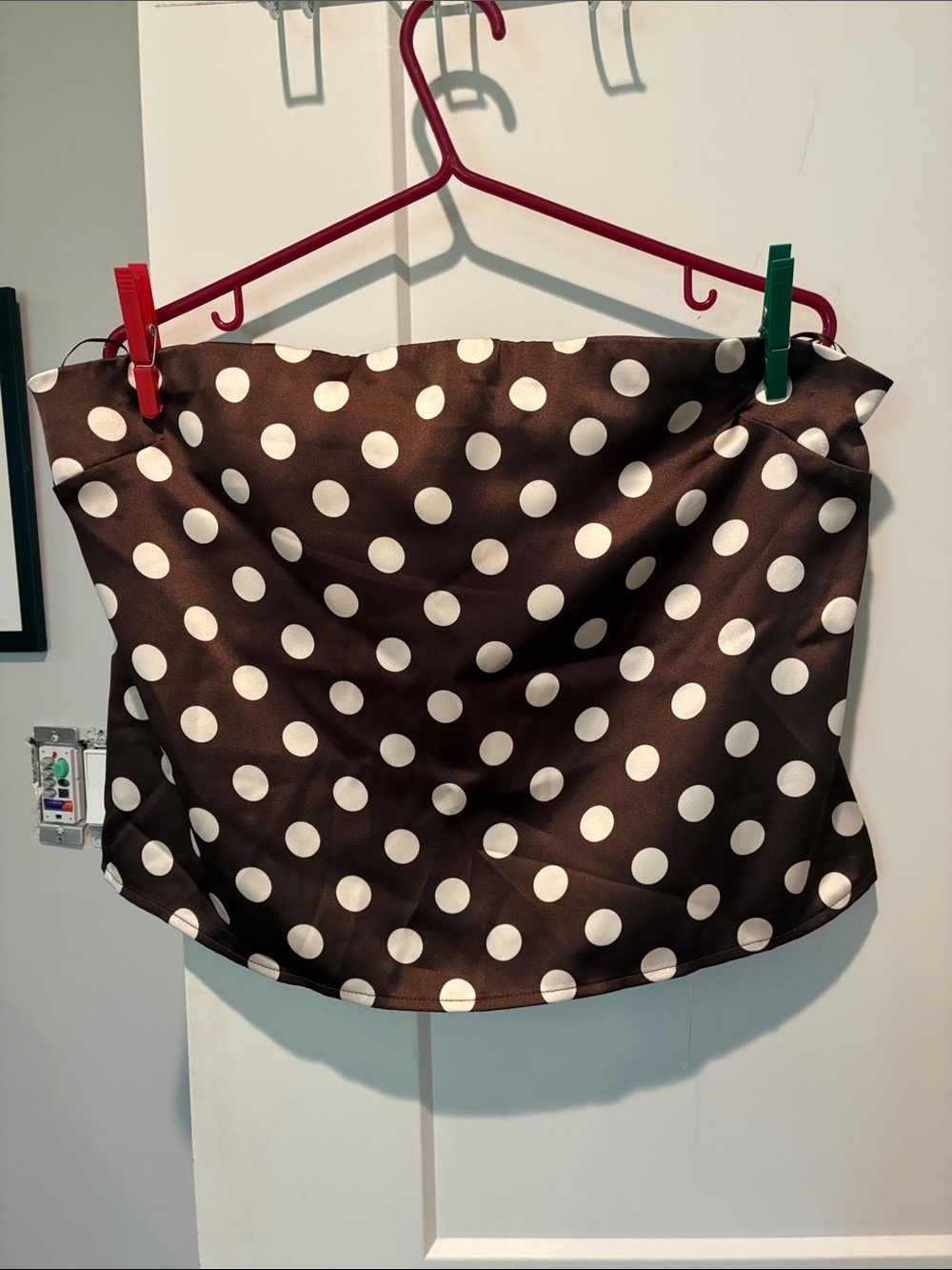 Dynamite Brown and White Polka Dot Strapless Crop Top. B18